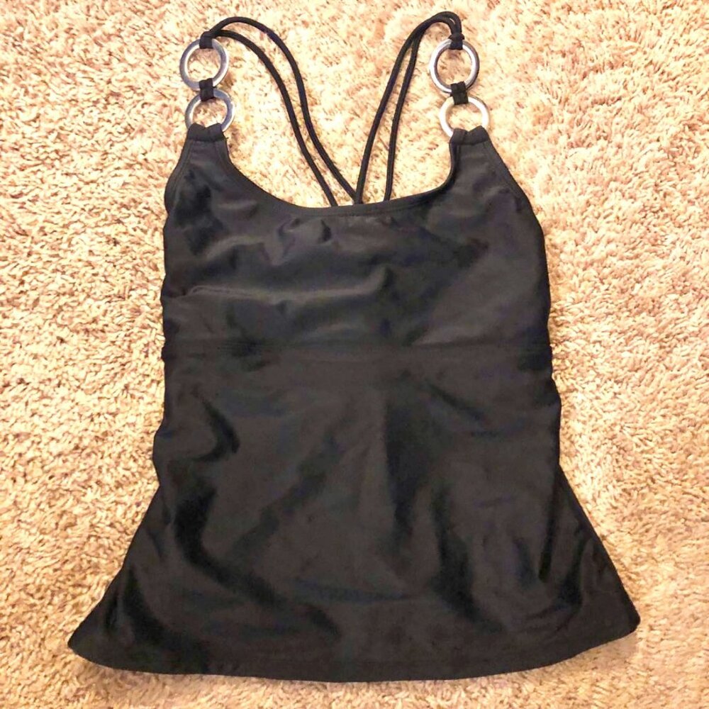 SAND N SUN Silver Rings Strappy Tankini Athletic Tank Top Black M